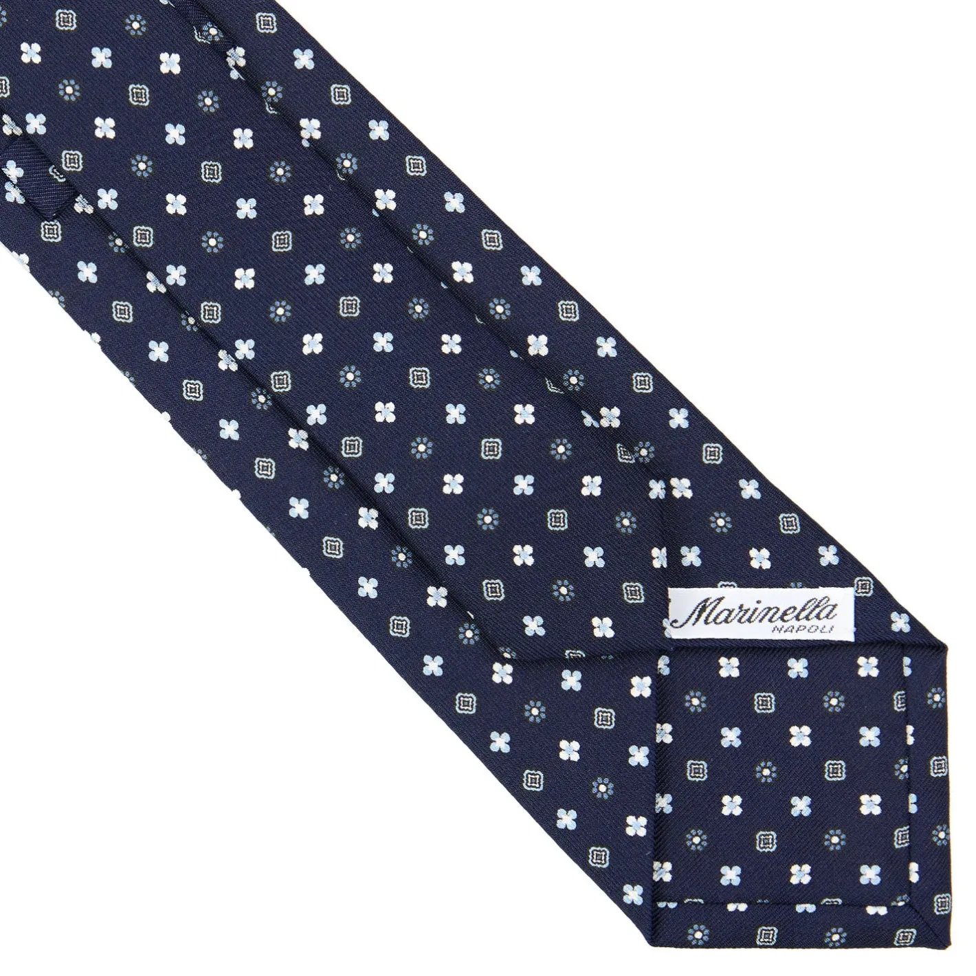 E.Marinella CRAVATTA SARTORIALE CLASSICA IN SETA BLU SCURO Microfantasia fiore Clearance
