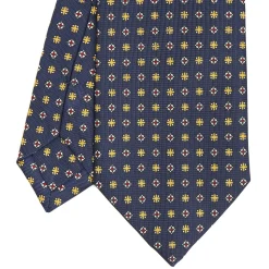E.Marinella CRAVATTA SARTORIALE CLASSICA IN SETA BLU SCURO Microfantasia fiore Clearance