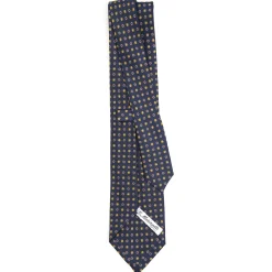E.Marinella CRAVATTA SARTORIALE CLASSICA IN SETA BLU SCURO Microfantasia fiore Clearance
