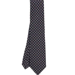E.Marinella CRAVATTA SARTORIALE CLASSICA IN SETA BLU SCURO Microfantasia fiore Discount