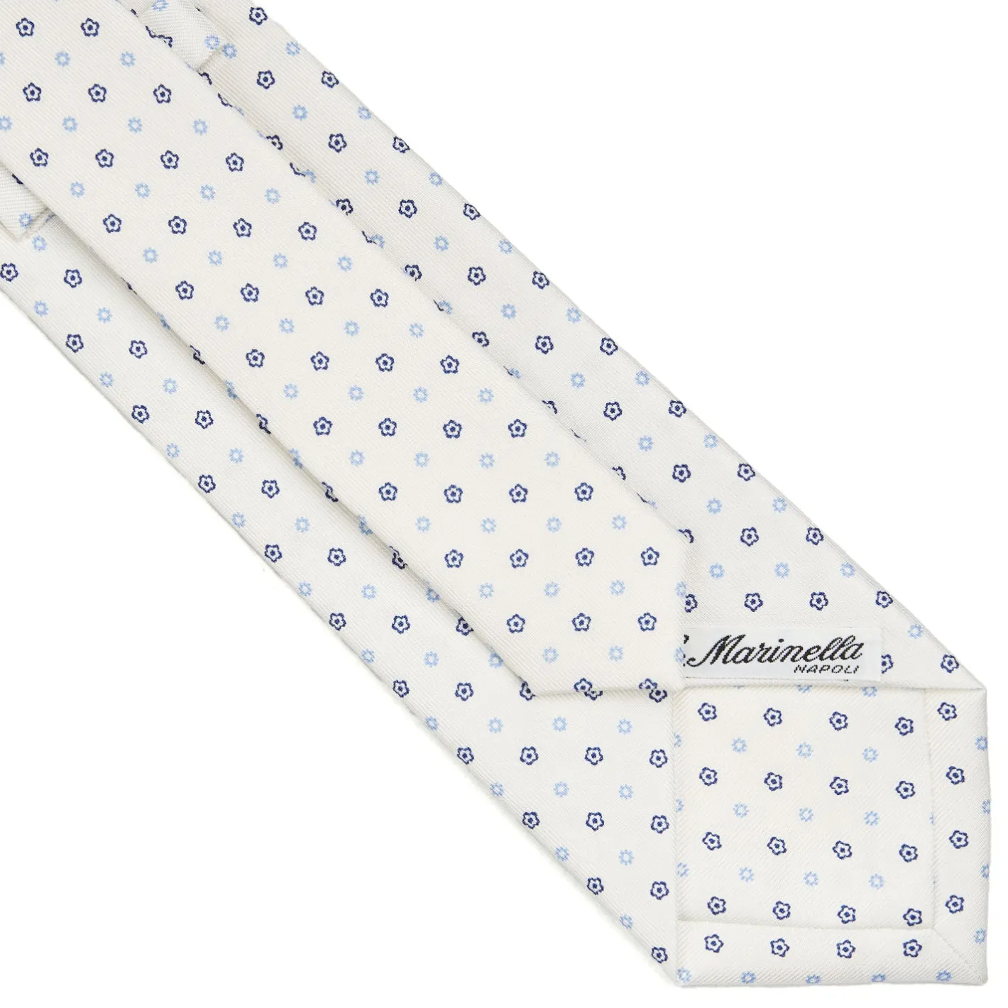 E.Marinella CRAVATTA SARTORIALE CLASSICA IN SETA BIANCA Microfantasia fiore Clearance
