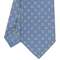 E.Marinella CRAVATTA SARTORIALE CLASSICA IN SETA AZZURRO POLVERE Microfantasia fiore Outlet