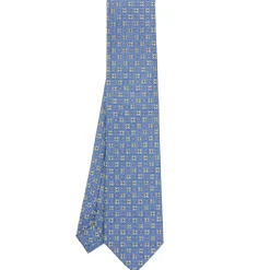 E.Marinella CRAVATTA SARTORIALE CLASSICA IN SETA AZZURRO POLVERE Microfantasia fiore Outlet