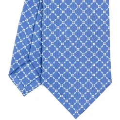 E.Marinella CRAVATTA SARTORIALE CLASSICA IN SETA AZZURRO POLVERE Microfantasia fiore New