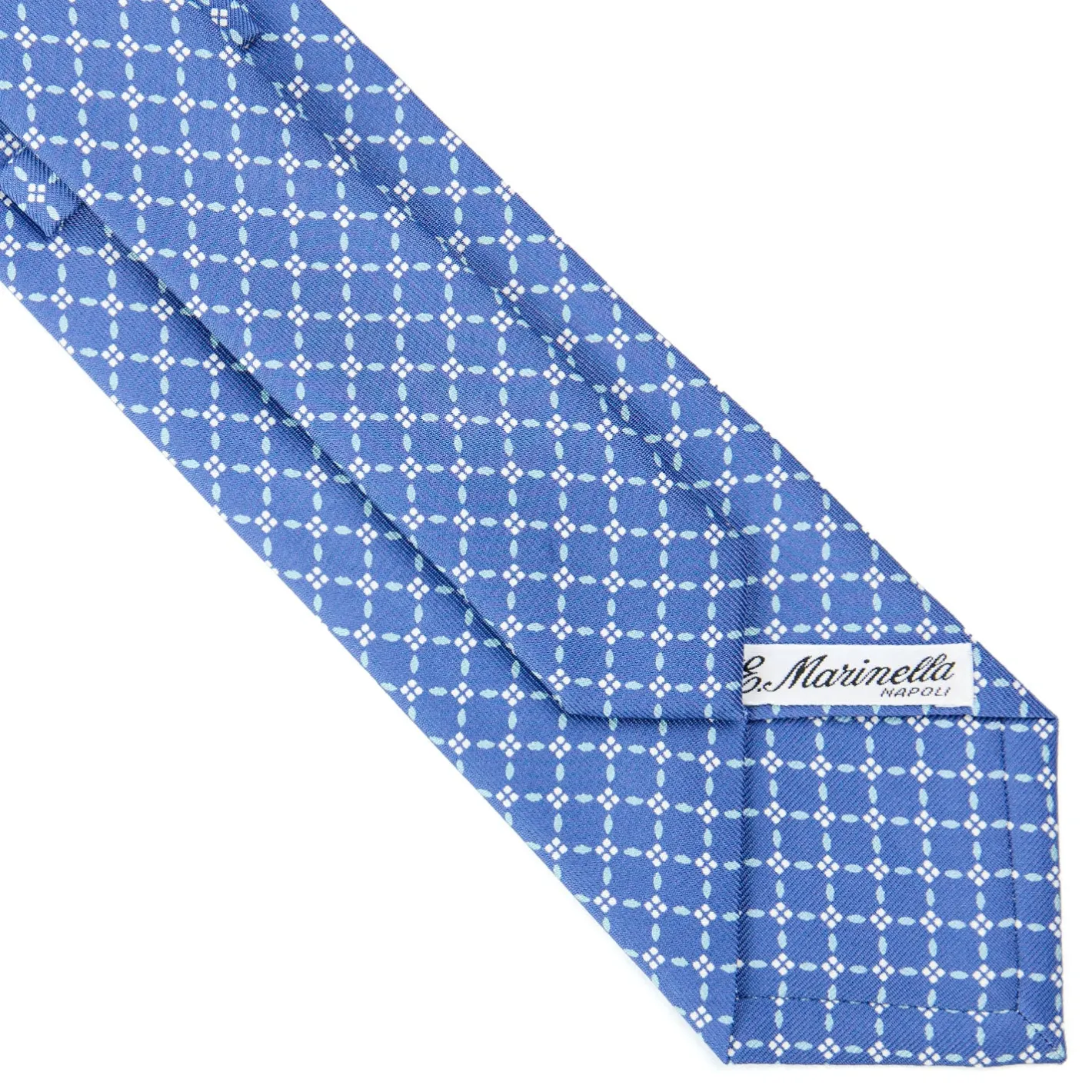 E.Marinella CRAVATTA SARTORIALE CLASSICA IN SETA AZZURRO POLVERE Microfantasia fiore New