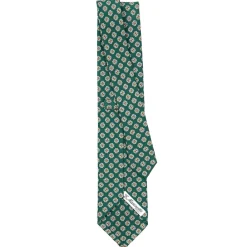 E.Marinella CRAVATTA SARTORIALE CLASSICA IN SETA VERDE SCURO Microfantasia fiore Outlet