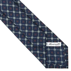 E.Marinella CRAVATTA SARTORIALE CLASSICA IN SETA BLU SCURO Microfantasia fiore Hot