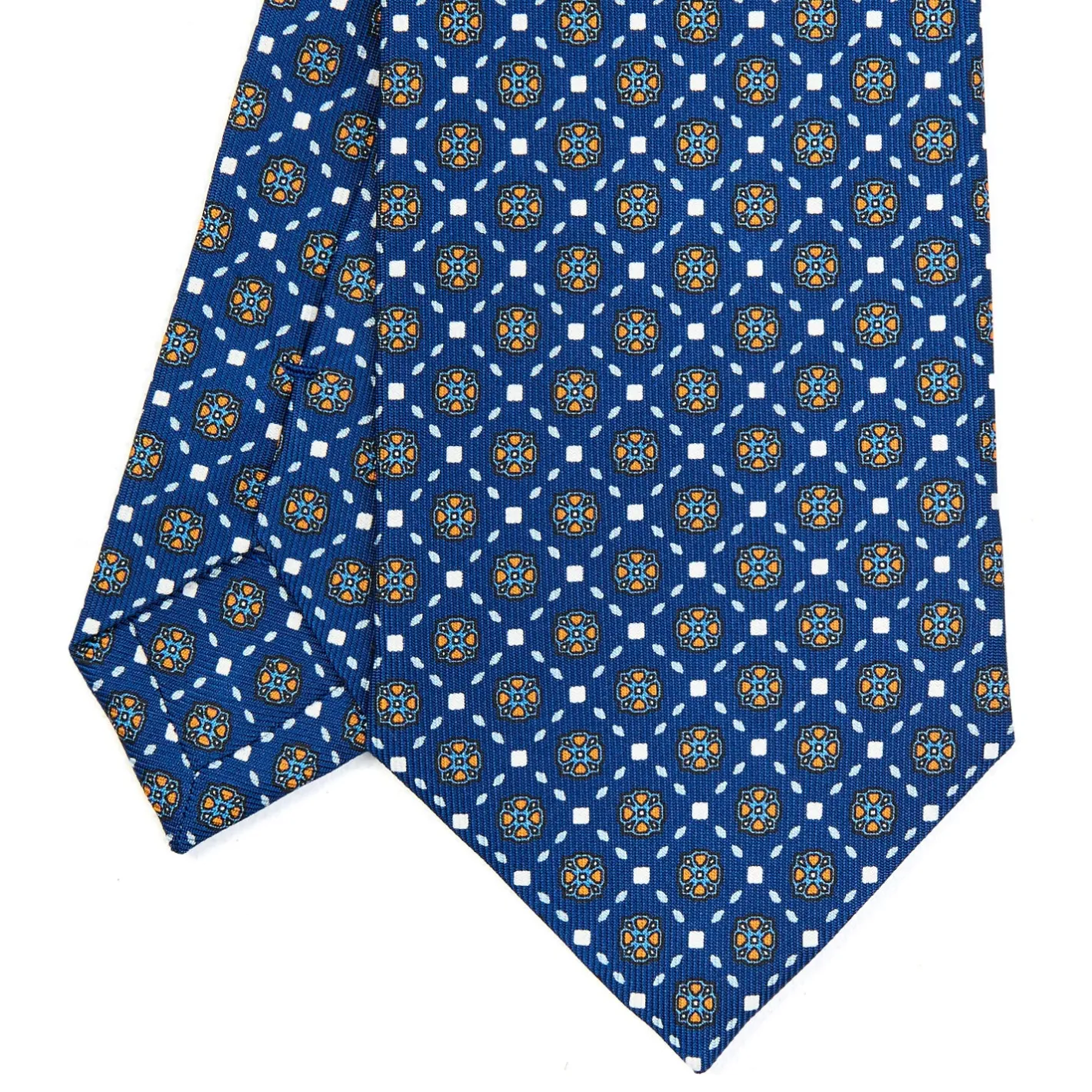 E.Marinella CRAVATTA SARTORIALE CLASSICA IN SETA BLU Microfantasia fiore Discount