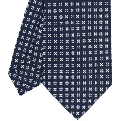 E.Marinella CRAVATTA SARTORIALE CLASSICA IN SETA BLU SCURO Microfantasia fiore Hot
