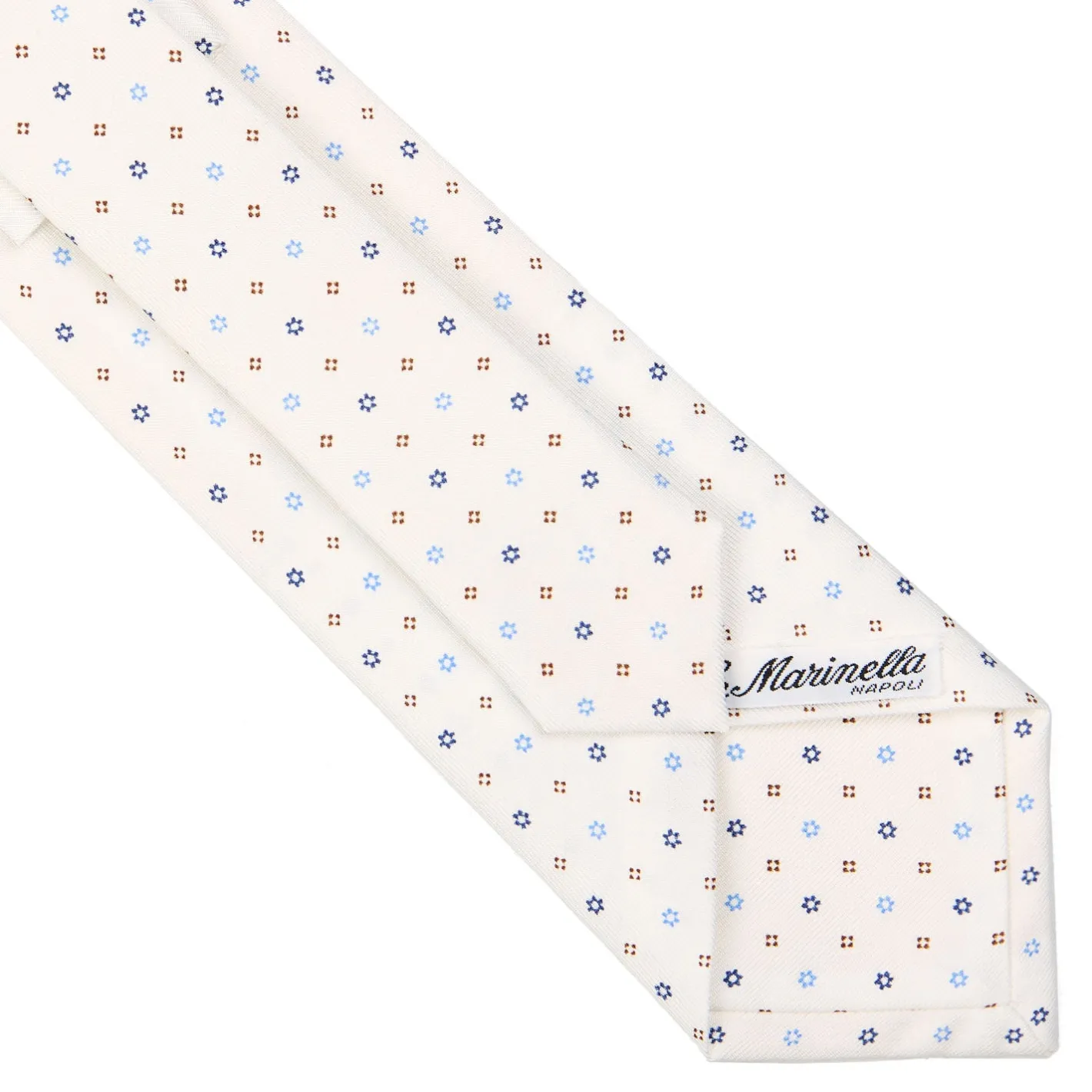 E.Marinella CRAVATTA SARTORIALE CLASSICA IN SETA BIANCA Microfantasia fiore Outlet