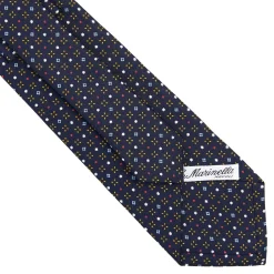E.Marinella CRAVATTA SARTORIALE CLASSICA IN SETA BLU SCURO Microfantasia fiore New