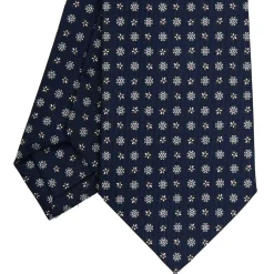 E.Marinella CRAVATTA SARTORIALE CLASSICA IN SETA BLU SCURO Microfantasia fiore New