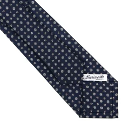 E.Marinella CRAVATTA SARTORIALE CLASSICA IN SETA BLU SCURO Microfantasia fiore New