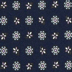 E.Marinella CRAVATTA SARTORIALE CLASSICA IN SETA BLU SCURO Microfantasia fiore New
