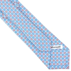 E.Marinella CRAVATTA SARTORIALE CLASSICA IN SETA AZZURRA Microfantasia fiore New