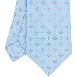 E.Marinella CRAVATTA SARTORIALE CLASSICA IN SETA AZZURRA Microfantasia fiore Discount
