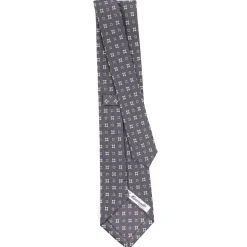 E.Marinella CRAVATTA SARTORIALE CLASSICA IN SETA GRIGIO SCURO Microfantasia fiore Sale