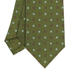 E.Marinella CRAVATTA SARTORIALE CLASSICA IN SETA VERDE OLIVA Microfantasia fiore Outlet