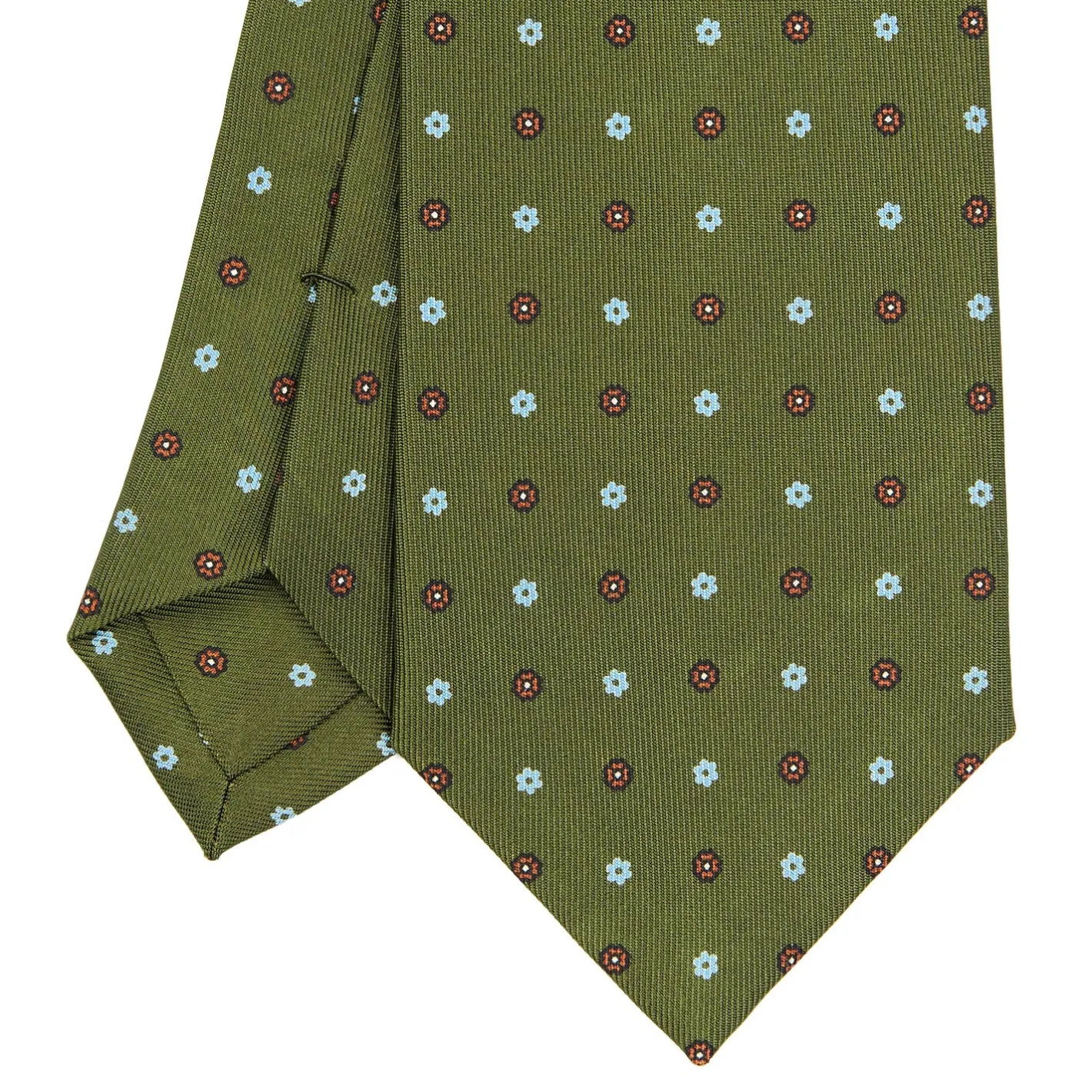 E.Marinella CRAVATTA SARTORIALE CLASSICA IN SETA VERDE OLIVA Microfantasia fiore Outlet