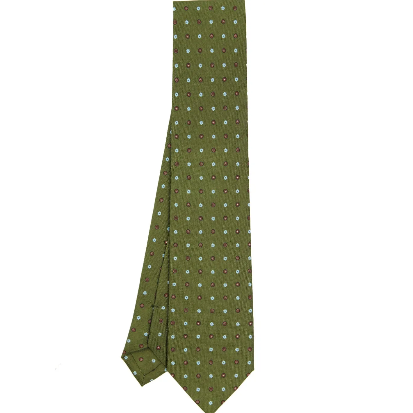 E.Marinella CRAVATTA SARTORIALE CLASSICA IN SETA VERDE OLIVA Microfantasia fiore Outlet