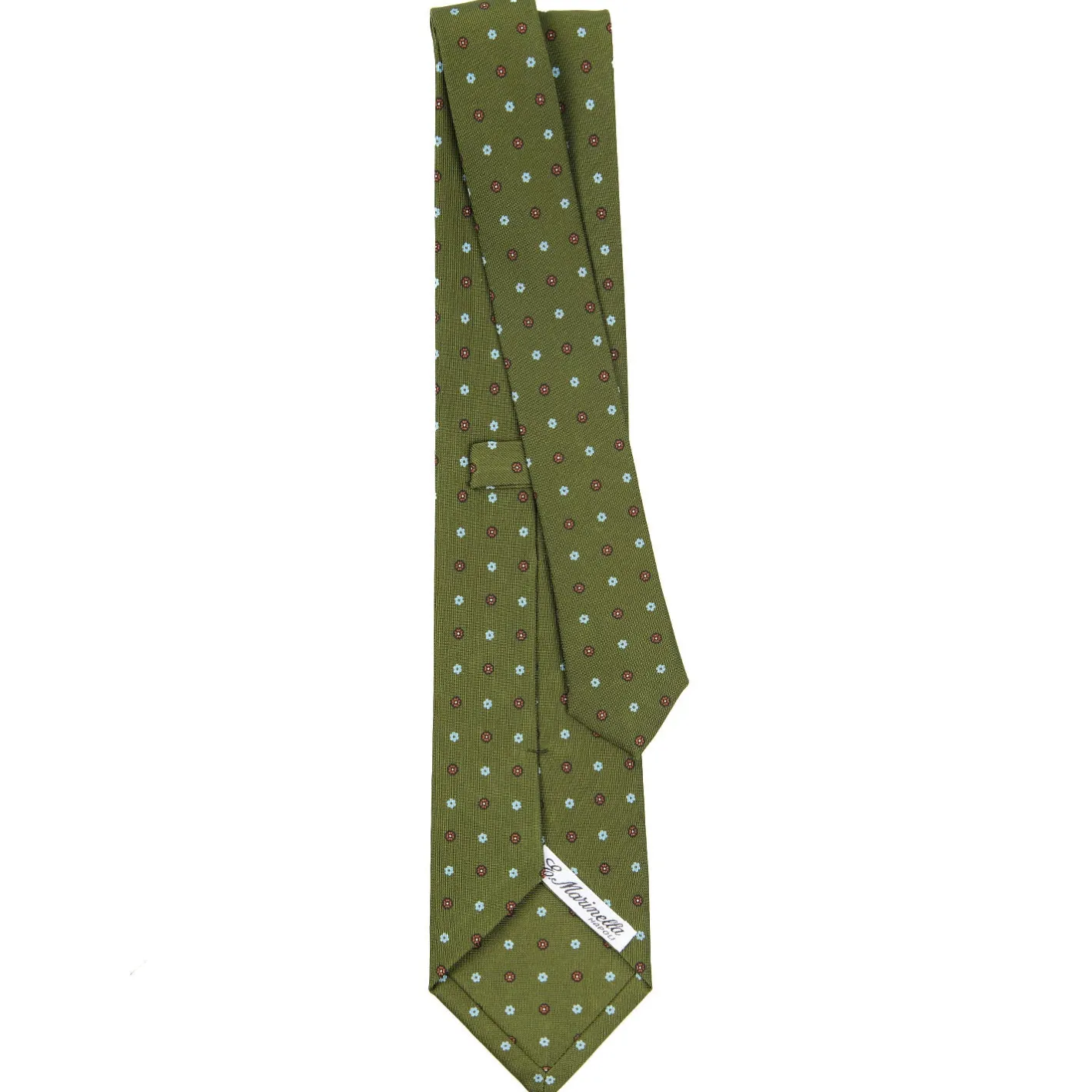 E.Marinella CRAVATTA SARTORIALE CLASSICA IN SETA VERDE OLIVA Microfantasia fiore Outlet