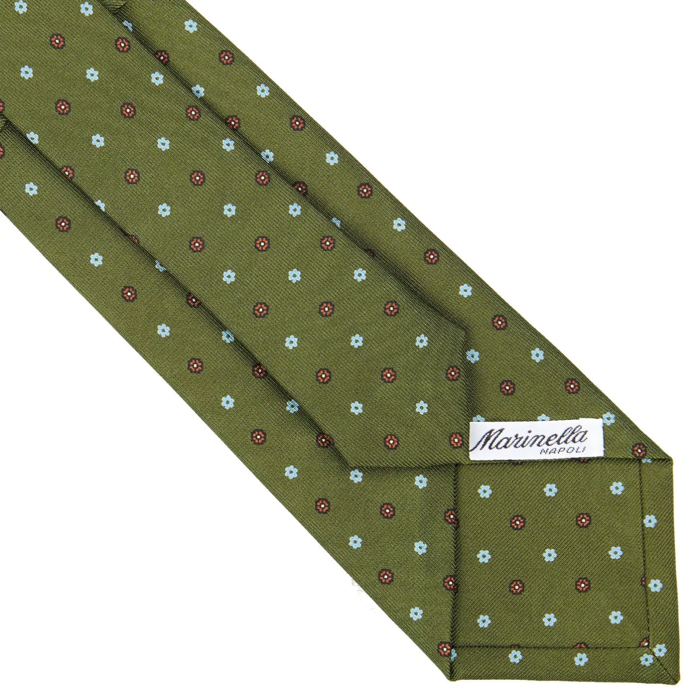 E.Marinella CRAVATTA SARTORIALE CLASSICA IN SETA VERDE OLIVA Microfantasia fiore Outlet
