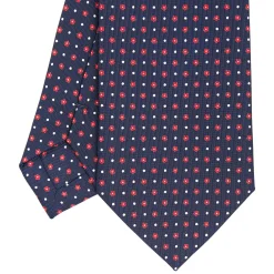 E.Marinella CRAVATTA SARTORIALE CLASSICA IN SETA BLU SCURO Microfantasia fiore Discount