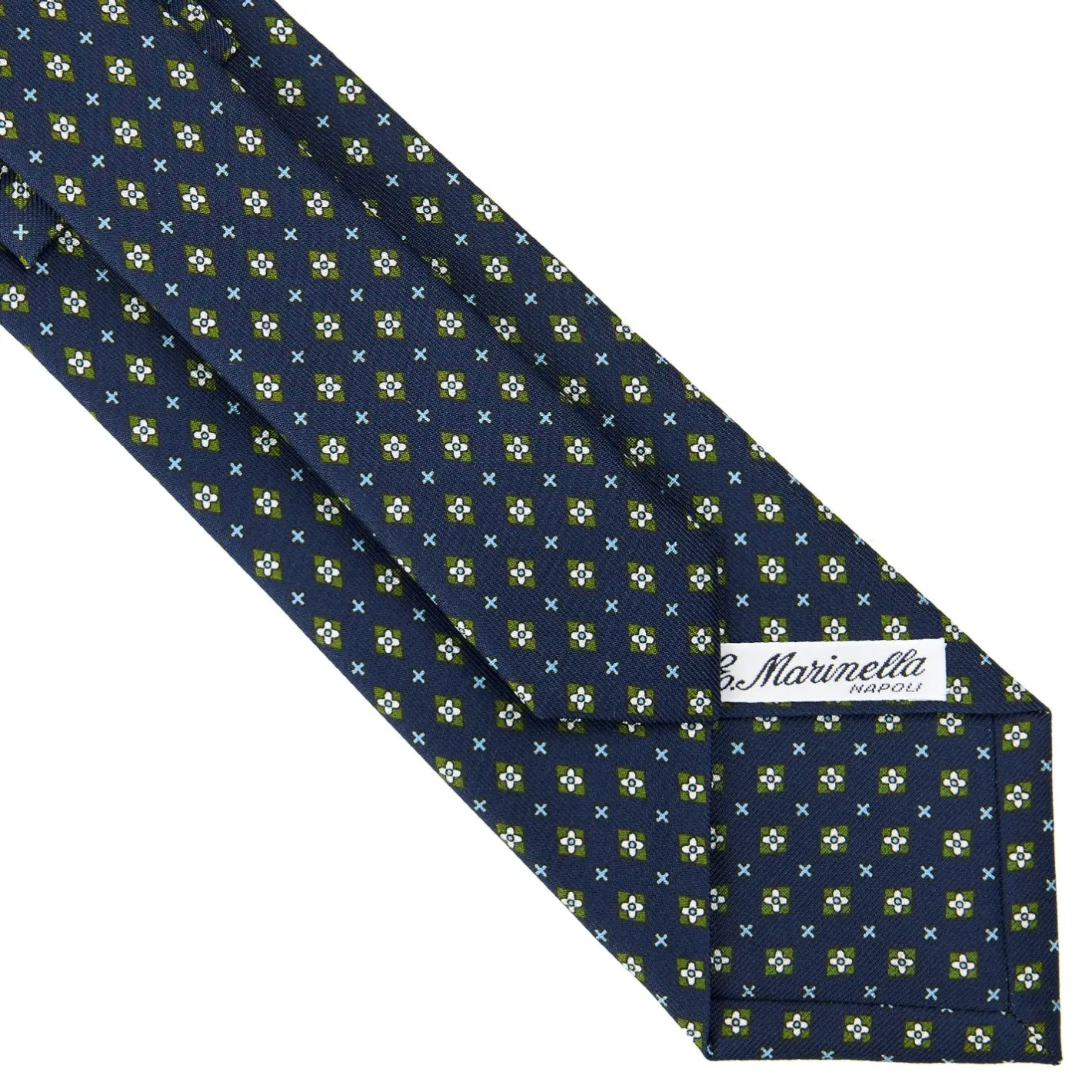 E.Marinella CRAVATTA SARTORIALE CLASSICA IN SETA BLU SCURO Microfantasia fiore New