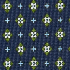 E.Marinella CRAVATTA SARTORIALE CLASSICA IN SETA BLU SCURO Microfantasia fiore New