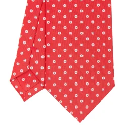 E.Marinella CRAVATTA SARTORIALE CLASSICA IN SETA ROSSA Microfantasia fiore Outlet