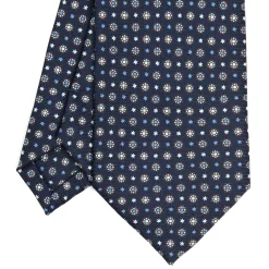 E.Marinella CRAVATTA SARTORIALE CLASSICA IN SETA BLU SCURO Microfantasia fiore