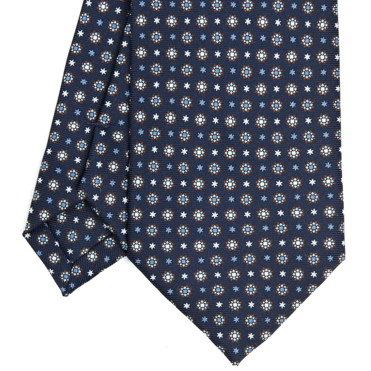 E.Marinella CRAVATTA SARTORIALE CLASSICA IN SETA BLU SCURO Microfantasia fiore