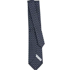 E.Marinella CRAVATTA SARTORIALE CLASSICA IN SETA BLU SCURO Microfantasia fiore