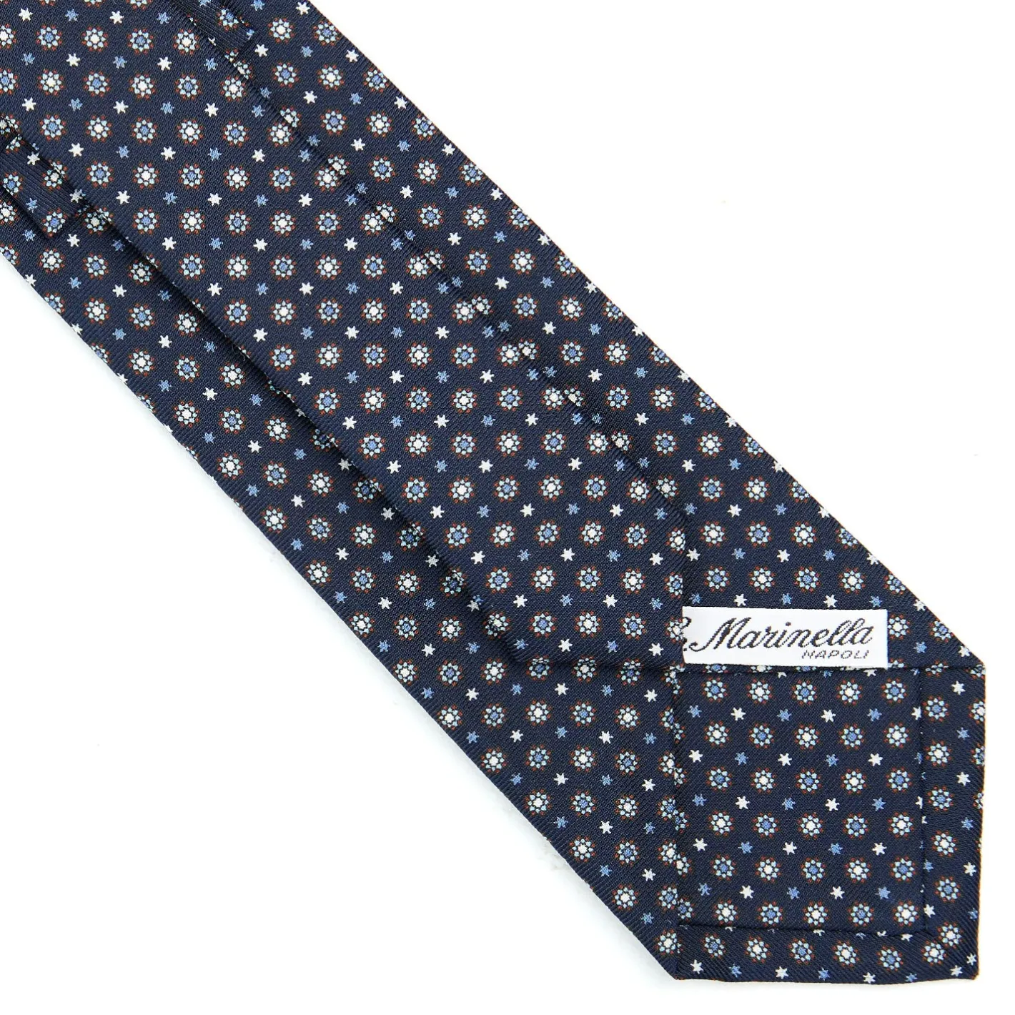 E.Marinella CRAVATTA SARTORIALE CLASSICA IN SETA BLU SCURO Microfantasia fiore