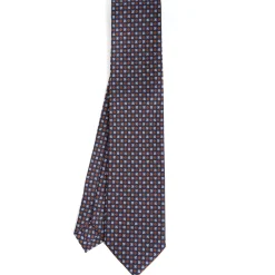 E.Marinella CRAVATTA SARTORIALE CLASSICA IN SETA BLU SCURO Microfantasia fiore Discount