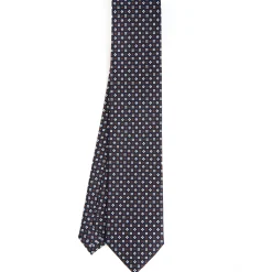 E.Marinella CRAVATTA SARTORIALE CLASSICA IN SETA BLU SCURO Microfantasia fiore Sale