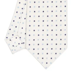 E.Marinella CRAVATTA SARTORIALE CLASSICA IN SETA BIANCA Microfantasia fiore Outlet