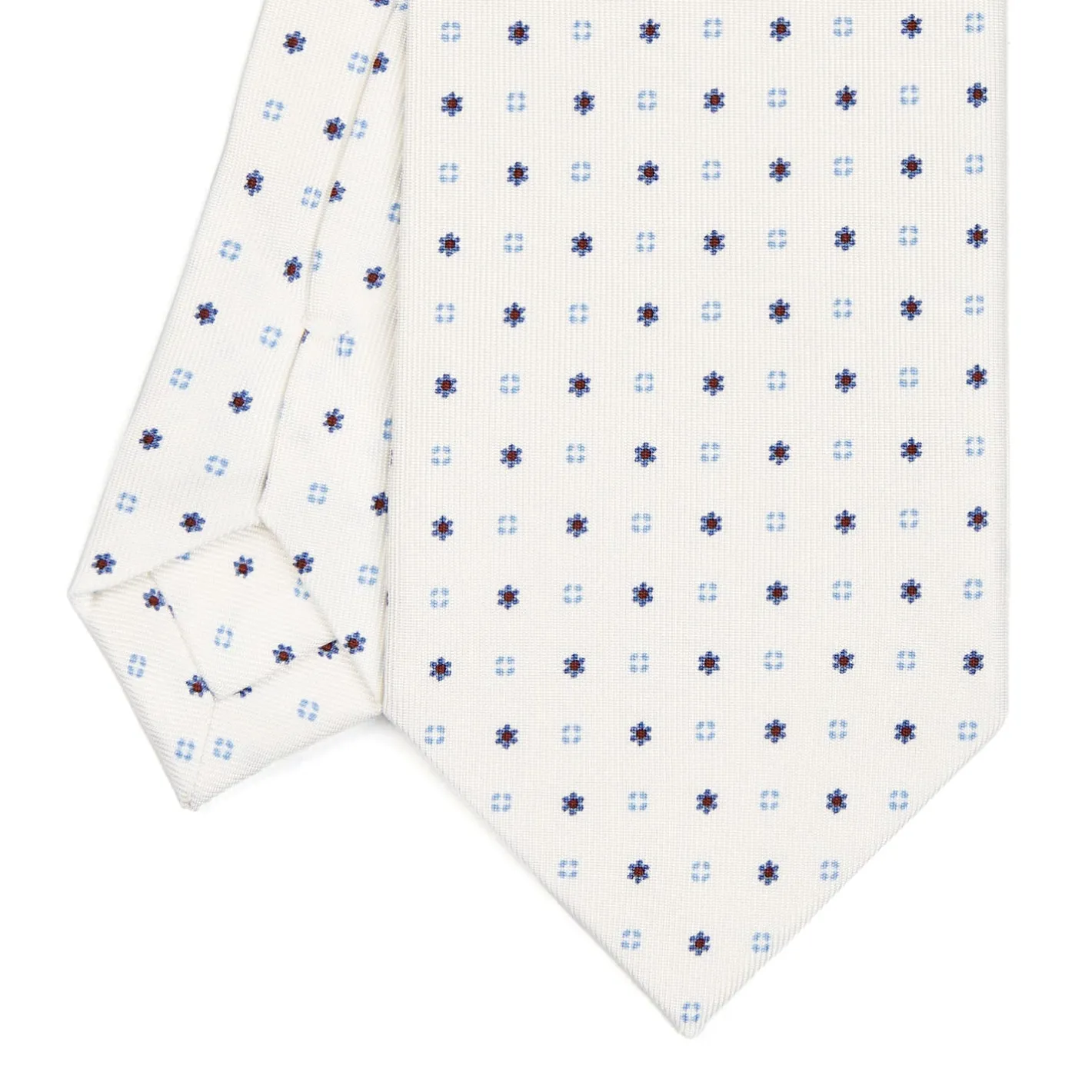E.Marinella CRAVATTA SARTORIALE CLASSICA IN SETA BIANCA Microfantasia fiore Outlet