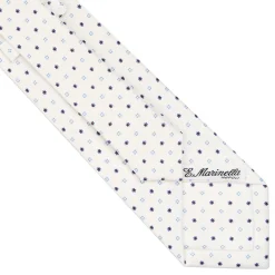 E.Marinella CRAVATTA SARTORIALE CLASSICA IN SETA BIANCA Microfantasia fiore Outlet