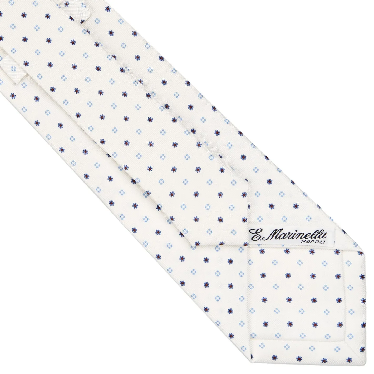 E.Marinella CRAVATTA SARTORIALE CLASSICA IN SETA BIANCA Microfantasia fiore Outlet