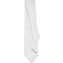 E.Marinella CRAVATTA SARTORIALE CLASSICA IN SETA BIANCA Microfantasia fiore Discount