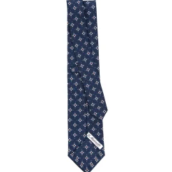 E.Marinella CRAVATTA SARTORIALE CLASSICA IN SETA BLU SCURO Microfantasia fiore Best
