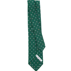 E.Marinella CRAVATTA SARTORIALE CLASSICA IN SETA VERDE SCURO Microfantasia fiore Outlet