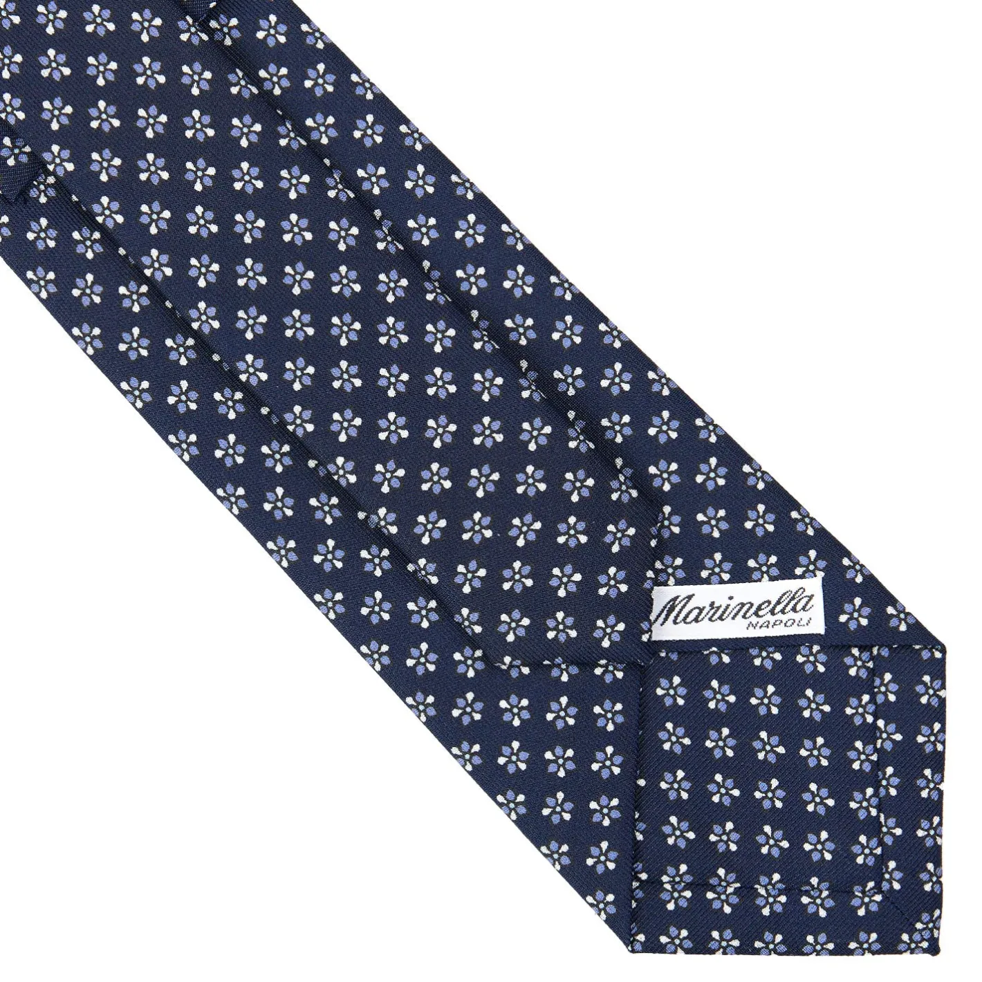 E.Marinella CRAVATTA SARTORIALE CLASSICA IN SETA BLU SCURO Microfantasia fiore Discount