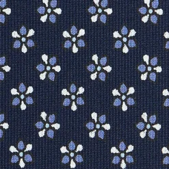 E.Marinella CRAVATTA SARTORIALE CLASSICA IN SETA BLU SCURO Microfantasia fiore Discount