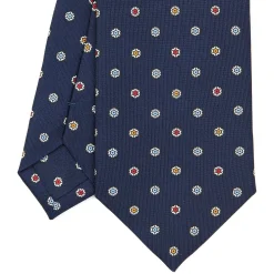 E.Marinella CRAVATTA SARTORIALE CLASSICA IN SETA BLU SCURO Microfantasia fiore Online