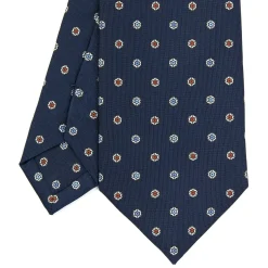 E.Marinella CRAVATTA SARTORIALE CLASSICA IN SETA BLU SCURO Microfantasia fiore Outlet