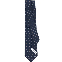 E.Marinella CRAVATTA SARTORIALE CLASSICA IN SETA BLU SCURO Microfantasia fiore Outlet