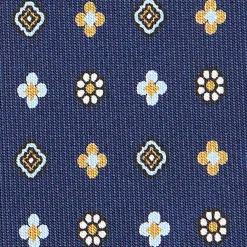 E.Marinella CRAVATTA SARTORIALE CLASSICA IN SETA BLU SCURO Microfantasia fiore Clearance