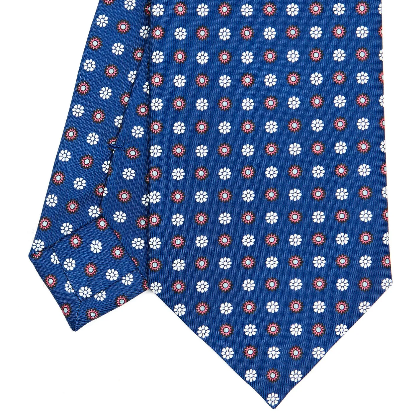 E.Marinella CRAVATTA SARTORIALE CLASSICA IN SETA BLU Microfantasia fiore New